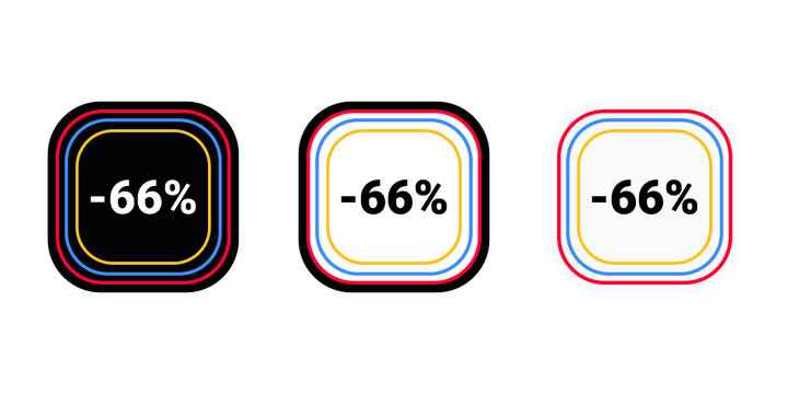Modern vector discount 66% percent off and sale teg icon label  