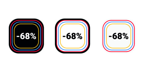 Modern vector discount 68% percent off and sale teg icon label  