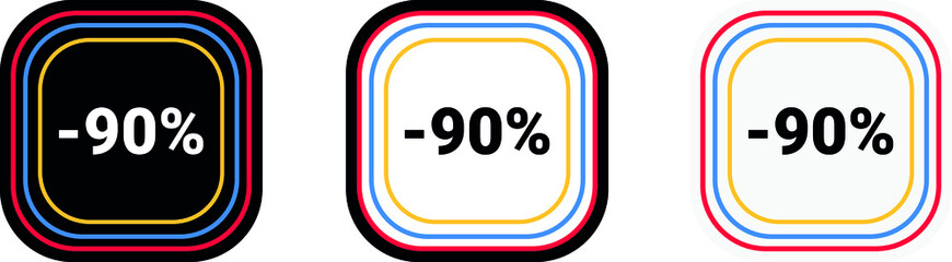 Modern vector discount 90% percent off and sale teg icon label  