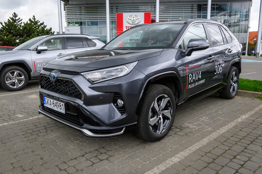 Chwaszczyno, Poland - May 14, 2022: New model of Toyota RAV4 presented in the car showroom