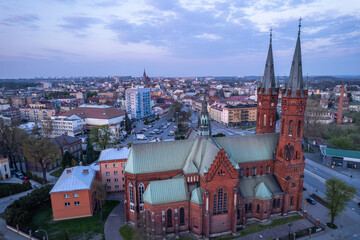Obraz premium Cathedral of Holy Family in Tarnow, Poland. Top Down Drone Aerial View.