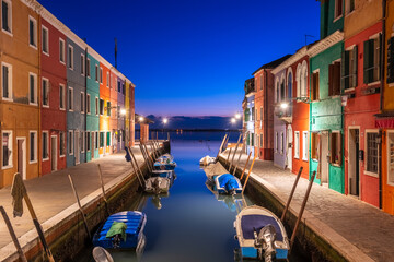Fototapeta na wymiar Burano, Venice, Italy Colorful Buildings Along Canals