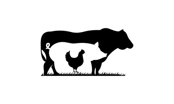 cow pig chicken farm logo vector icon illustration. classic design style