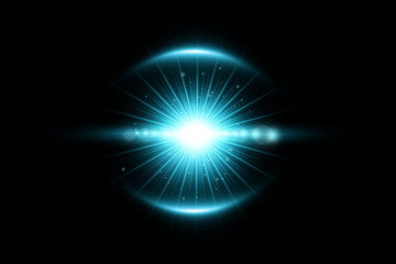 Realistic lens flare lights effect on black background	
