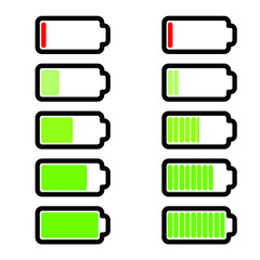 Battery charge indicator icons, vector graphics