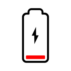 low battery vector flat icon, no charge, recharge point, rechargeable battery icon, outline 