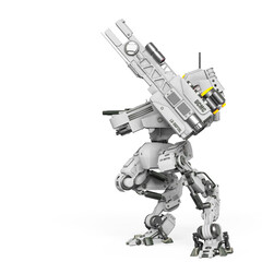 combat mech is scanning the target - obrazy, fototapety, plakaty