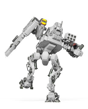 combat mech is stepped in that rear view