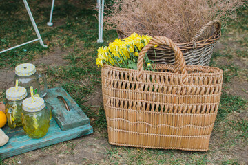 yellow flowers in a basket