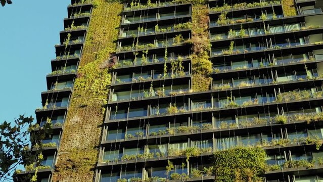 Low angle view on the famous building with vertical hanging gardens