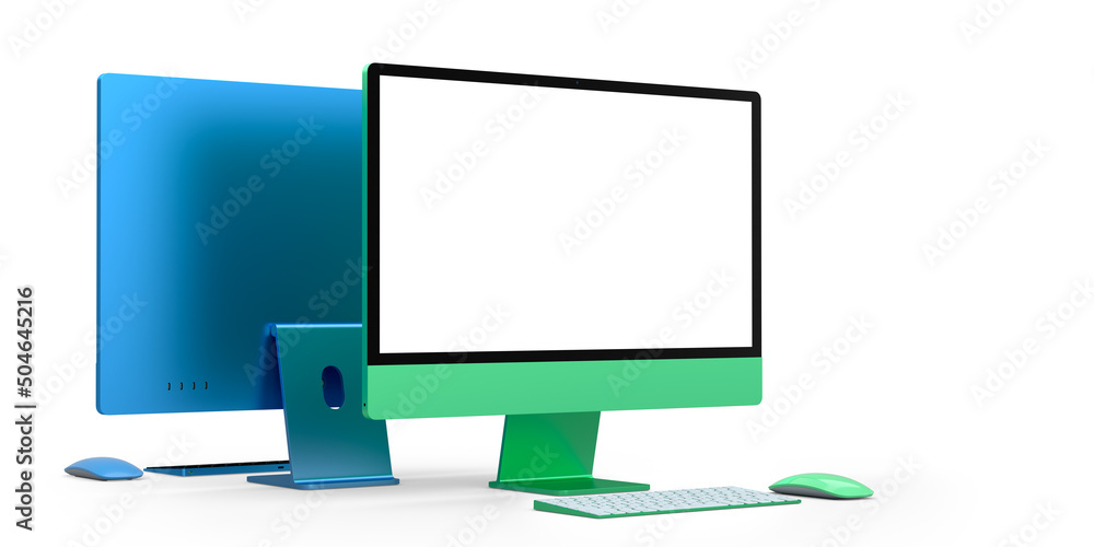 Aufkleber desktop computer display with keyboard and mouse isolated on white background