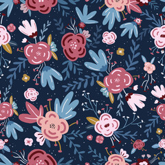 cut seamless hand drawn floral abstract pattern with rose, Botanical, Vector illustration for wedding and valentine day design.