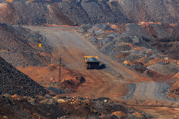 Iron ore open pit mining in Krivoy Rog quarries 	