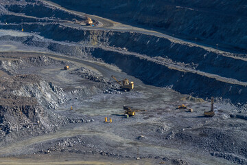 Iron ore open pit mining in Krivoy Rog quarries 	