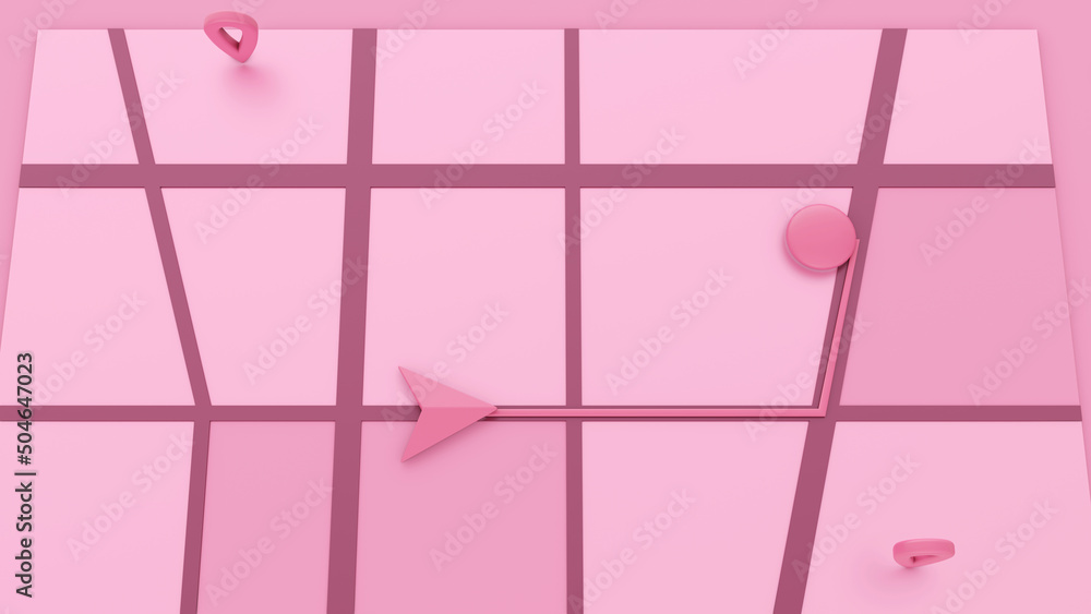 Fototapete minimal style pink gps map navigator. tracking concept. arrow and markers on a map. 3d rendering