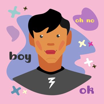 Flat portraits of people, cute guy. Beautiful person vector. Cartoon people. Modern illustration of a boy.Cartoon character, boy.