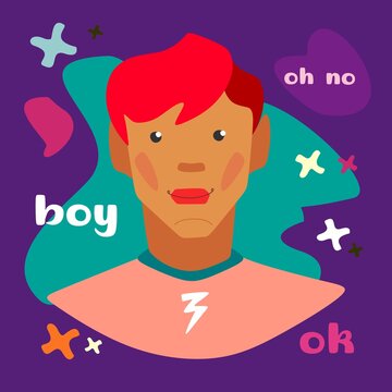 The guy with the red hair. Flat illustration.  A modern illustration of a boy. Cartoon character, boy.Abstract background