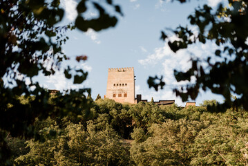 View of the Torre de Comares of the Alhambra in Granada from the Albaicín.