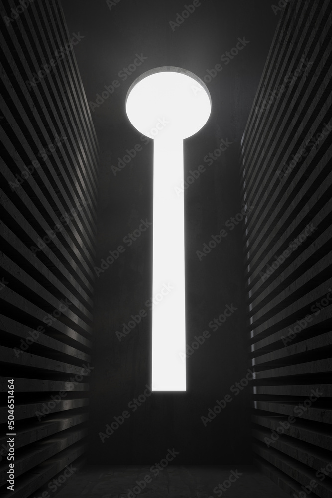Poster 3d rendering of abstract large keyhole in front of concrete panels