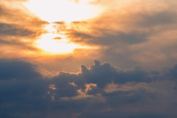 Dramatic sunset sky in blue and yellow colours