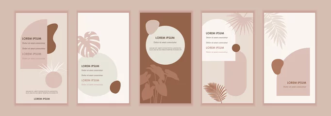 Tuinposter Minimalistic art. Set of abstract templates for banners, posters, stories, flyers, covers. Vector illustration. Abstract shapes, lines and spots. Simple flat background. Scandinavian style. © sweet kiwi