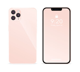 iphone 12. Light pink gradient mobile phone front and back. Screen mockup template vector illustration. 