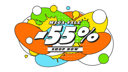 Mega sale banner of bauhaus and pop art, zine culture and memphis elements.