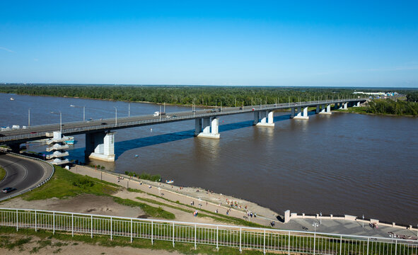 Road bridge over the Ob river in Barnaul.