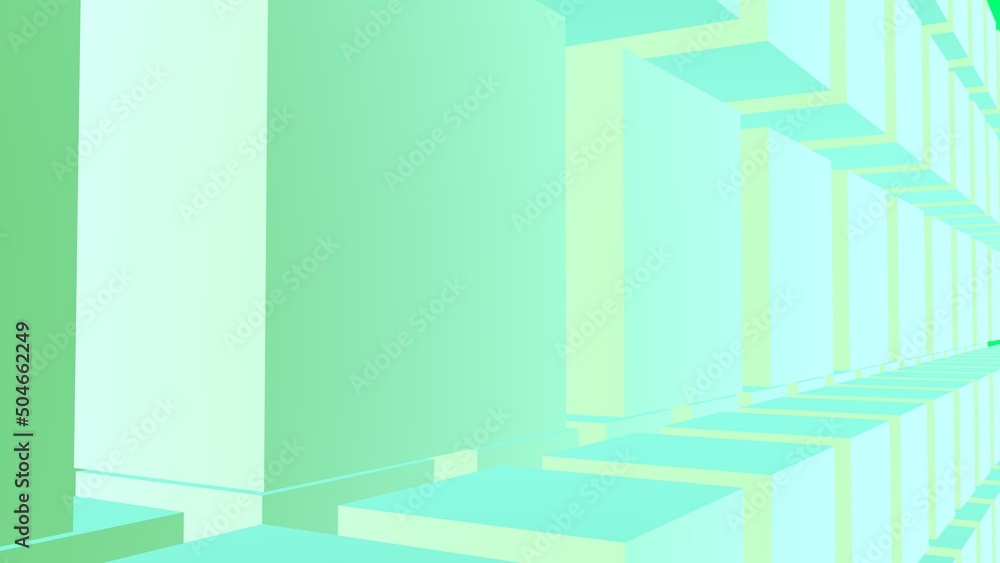Poster green abstract cube background and screensaver. 3d rendering.