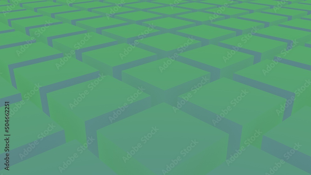 Poster green abstract cube background and screensaver. 3d rendering.