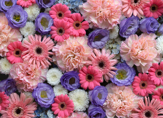 Beautiful flowers arrangement with carnation, eustoma and gerbera