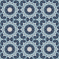 Indigo blue red batik geo nautical seamless pattern. Modern marin geometric kaleidoscope sailor print. Nantucket fabric textile style. Summer rustic masculine worn linen effect maritime decor. 