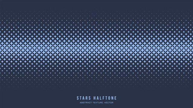 Stars Halftone Geometric Pattern Vector Straight Line Border Blue Abstract Background. Checkered Faded Particles Subtle Seamless Texture. Half Tone Art Contrast Graphic Minimalist Horizontal Wallpaper