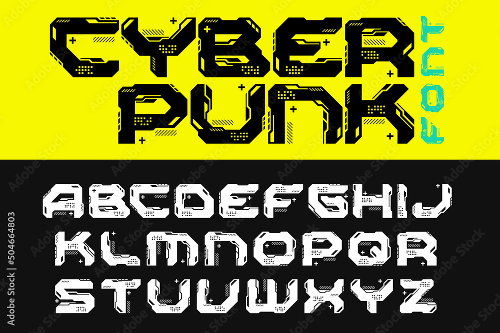 Poster cyberpunk technology futuristic font vector design style.