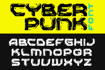 Cyberpunk Technology Futuristic Font Vector Design Style. - 504664803