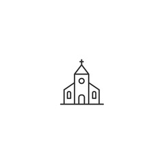 Church steeple abbey line icon. Chapel tower worship house christ place - obrazy, fototapety, plakaty