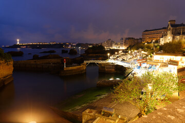 Landscape view of the port and seaside of Biarritz, Basque country, surrounded by rock formations