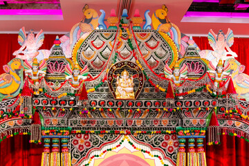 Indian Hindu wedding temple interiors and decorations