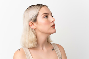 Fototapeta premium Pretty Blonde caucasian woman isolated on white background