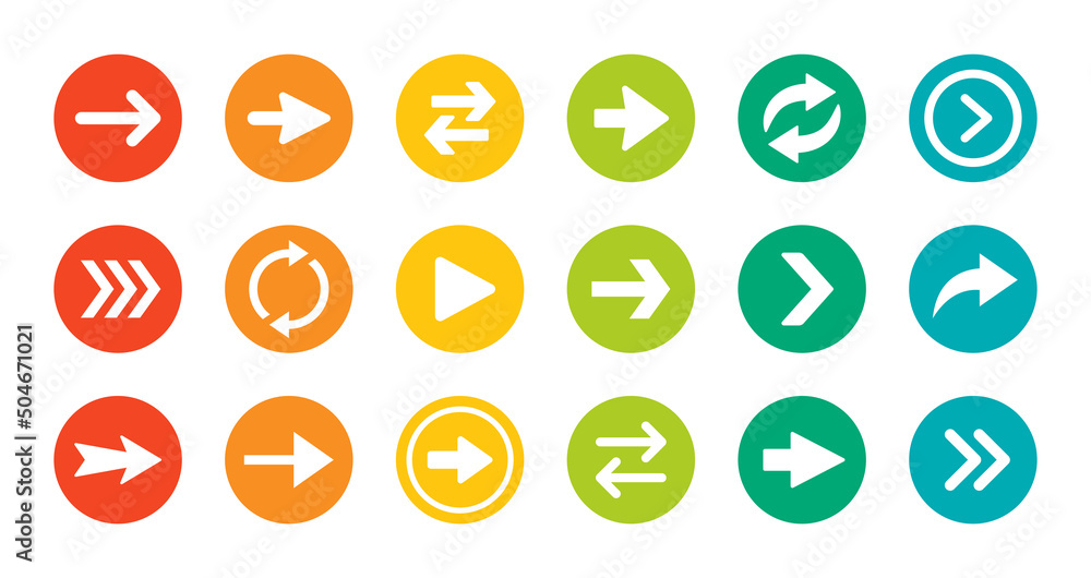Poster Vector illustration of arrow icons button set in colorful design.