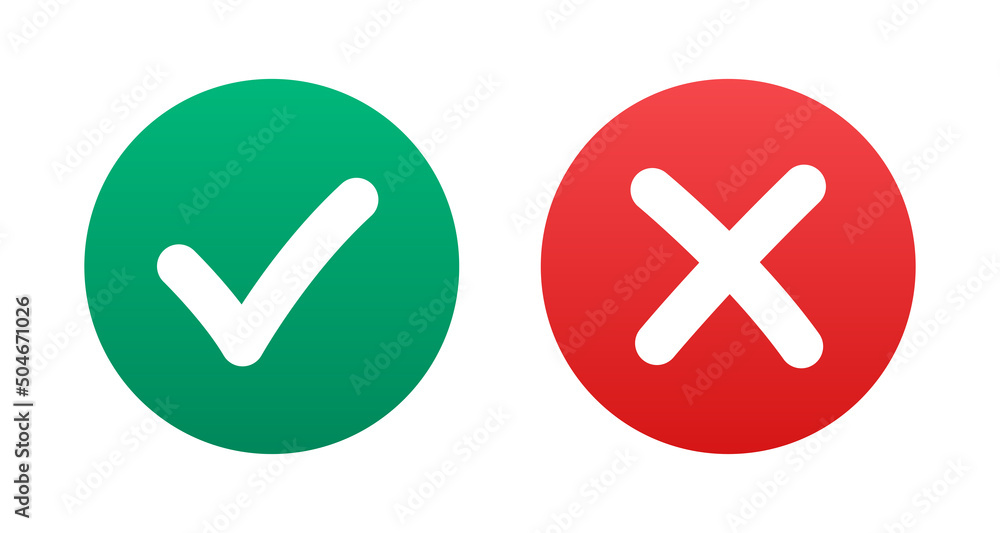 Poster Check and wrong icon sign. Green check mark, red cross mark icon set. Vector illustration