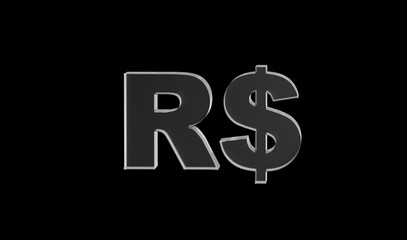 Brazilian real or BRL currency symbol of Brazil made with Glass - 3d Illustration, 3d rendering