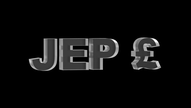 jersey pound or JEP currency symbol of Jersey made with Glass - 3d Illustration, 3d rendering