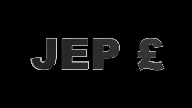 jersey pound or JEP currency symbol of Jersey made with Glass - 3d Illustration, 3d rendering