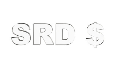 Surinamese dollar or SRD currency symbol of Suriname made with Glass - 3d Illustration, 3d rendering	