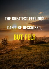 Inspirational  Motivation Quote : " The Greatest Feelings Can't Be Described, But Felt  ".