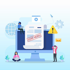 Fake news concept. False information broadcasting. Press, newspaper journalists, editors.