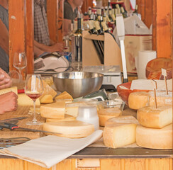 Cheeses available at a wine tasting in Bratislava, Slovakia.