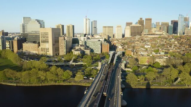 Drone Reveals Subway Train Crossing Longfellow Bridge Connects Boston, Cambridge on Beautiful Day