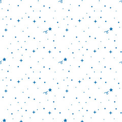 Blue star seamless pattern on white background